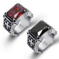Titanium Steel Finger Ring, with Glass, Unisex & faceted & blacken 