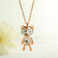 Titanium Steel Jewelry Necklace, with 2inch extender chain, Bear, rose gold color plated, adjustable & oval chain & for woman & with rhinestone, 23mm Approx 15.5 Inch 