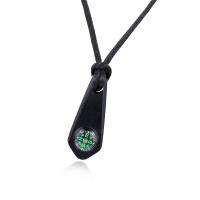 Titanium Steel Sweater Necklace, with Nylon Cord, with 2inch extender chain, black ionic, with compass & adjustable & for man, 48mm Approx 25 Inch 