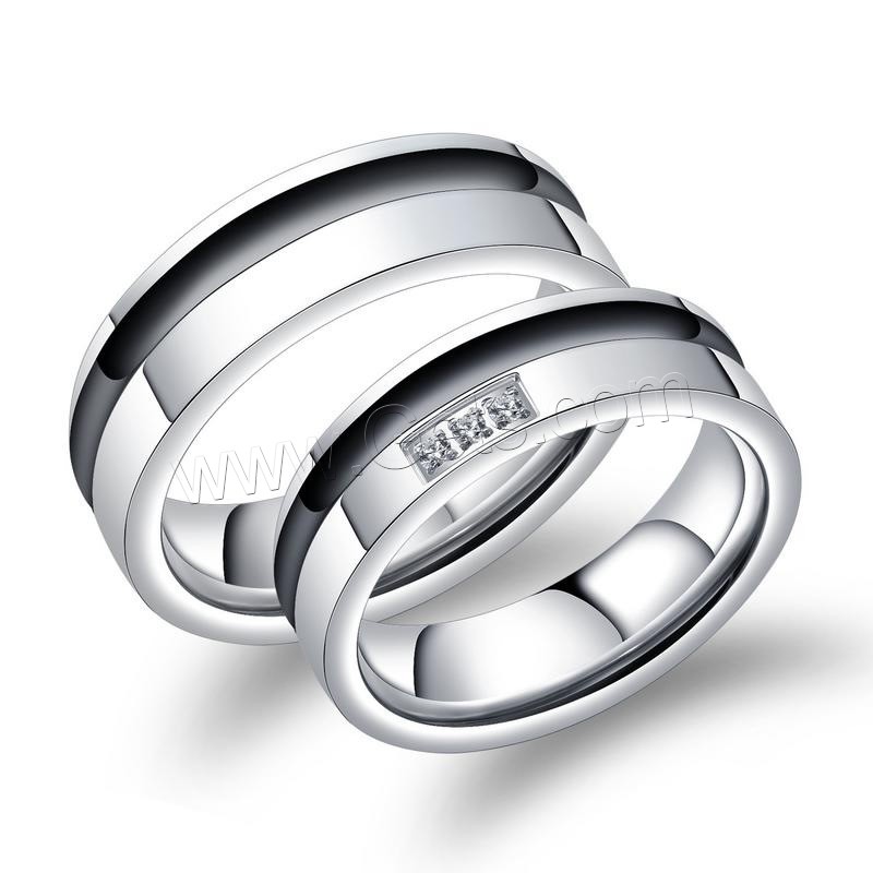 Titanium Steel Couple Ring, different styles for choice & micro pave cubic zirconia, 6mm, Sold By PC