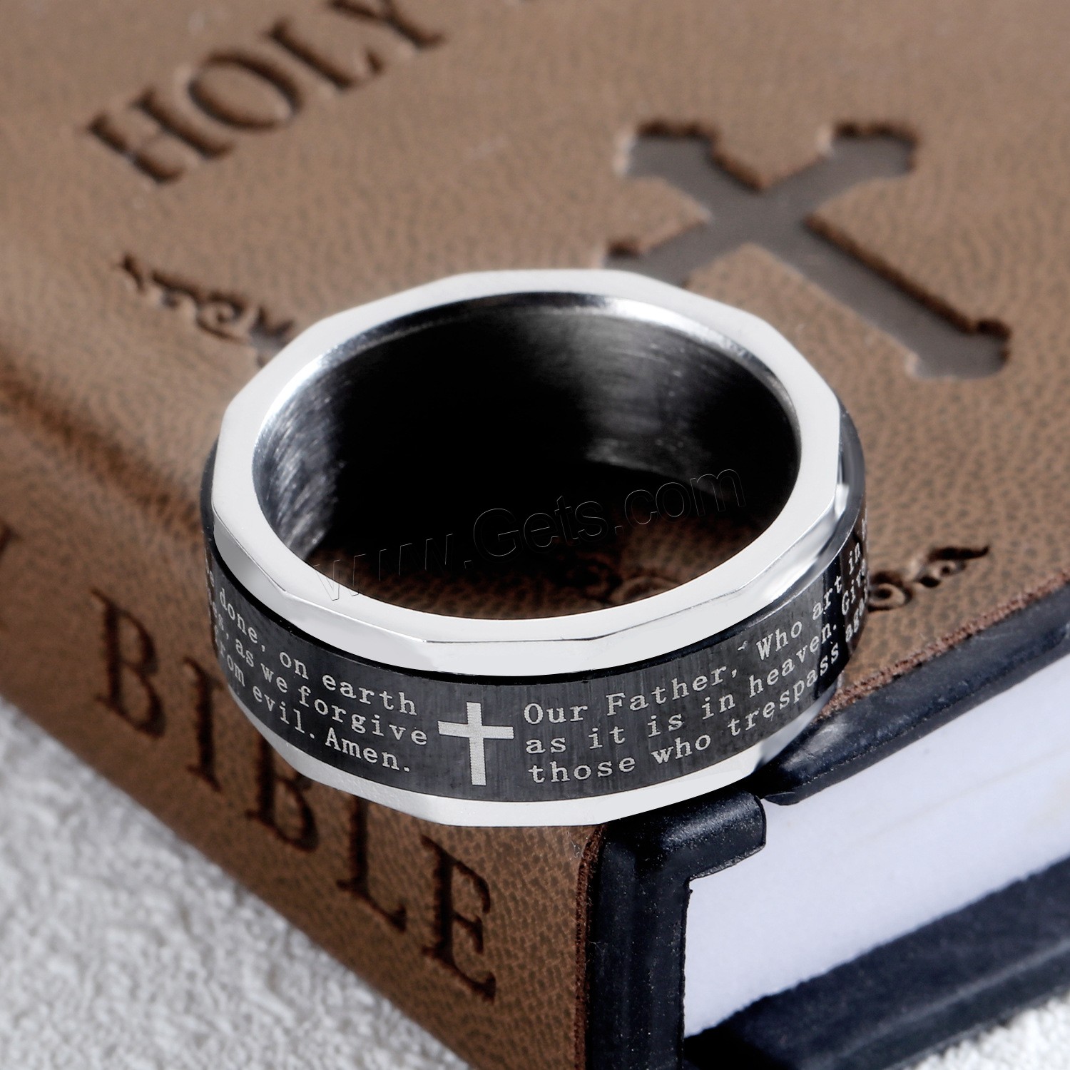 Titanium Steel Finger Ring, Cross, black ionic, different size for choice & for man, 8mm, Sold By PC
