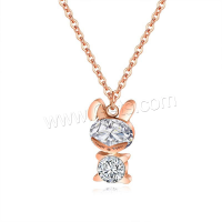 Titanium Steel Jewelry Necklace, with 2inch extender chain, rose gold color plated, adjustable & oval chain & for woman & with rhinestone, 16mm Approx 15.5 Inch 