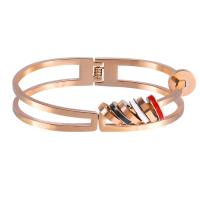 Stainless Steel Bangle, rose gold color plated, for woman & enamel, Inner Approx 56mm 