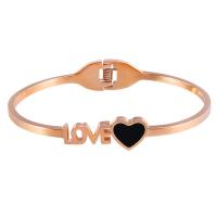 Stainless Steel Bangle, with Acrylic, Letter, rose gold color plated, for woman, Inner Approx 54mm 