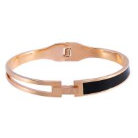 Stainless Steel Bangle, rose gold color plated, for woman & enamel, Inner Approx 57mm 