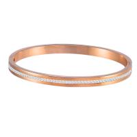 Stainless Steel Bangle, with Rhinestone Clay Pave, rose gold color plated, for woman, Inner Approx 59mm 