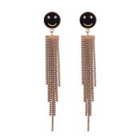 Stainless Steel Tassel Earring, with Acrylic, Smiling Face, rose gold color plated, micro pave cubic zirconia & for woman, 75mm 