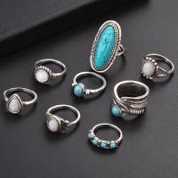 Zinc Set anillo de aleación, aleación de zinc, anillo de dedo, con Vidrio & resina, para mujer & ennegrezca, 16mm,17.5mm,18mm,18.5mm, tamaño:5-8, 8PCs/Set, Vendido por Set