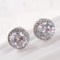 Zinc Alloy Rhinestone Stud Earring, with Cubic Zirconia & Glass, silver color plated, with1 rhinestone & for woman & faceted 