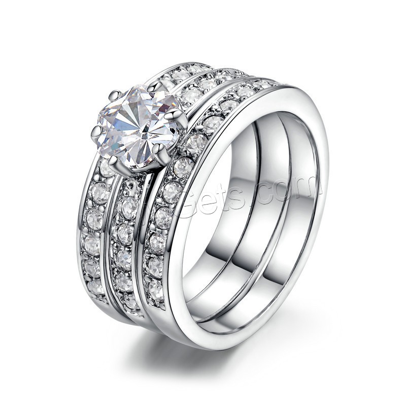 Латунь кольцо Установить, с кубический цирконий, покрытый платиной, Мужская & разный размер для выбора & со стразами, белый, 3ПК/указан, продается указан