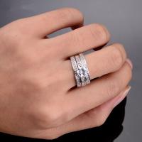 Brass Ring Set, with Cubic Zirconia, platinum plated, Unisex & with rhinestone, white 