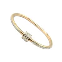 Stainless Steel Bangle, rose gold color plated, for woman & with rhinestone, Inner Approx 60mm 