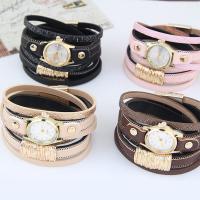 Wrap Watch, PU Leather, with zinc alloy dial & Glass, for woman & with rhinestone & multi-strand 23mm Approx 13.7 Inch 