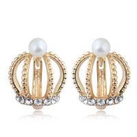 Zinc Alloy Leverback Earring, for woman & with plastic pearl & with rhinestone 