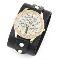 Wrap Watch, PU Leather, with zinc alloy dial & Glass, for woman & with rhinestone, black, 45mm Approx 7 Inch 