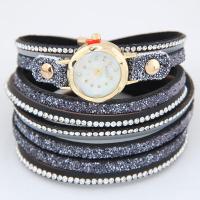 Wrap Watch, PU Leather, with zinc alloy dial & Glass, for woman & with rhinestone & multi-strand 23mm Approx 13.7 Inch 