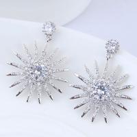 Zinc Alloy Drop Earring, sterling silver post pin, platinum color plated, for woman & with cubic zirconia 