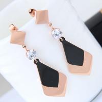 Titanium Steel Earrings, rose gold color plated, for woman & with cubic zirconia 
