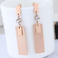 Titanium Steel Earrings, rose gold color plated, for woman & with rhinestone 