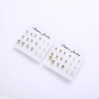 Zinc Alloy Stud Earring Set, with pearl, plated, for woman & with rhinestone 10-20mm 