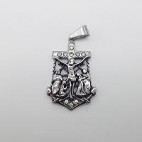 Colgante de acero inoxidable Saint, Crucifijo, con diamantes de imitación & ennegrezca, 33x50mm, agujero:aproximado 2-4mm, Vendido por UD