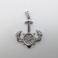 Stainless Steel Ship Wheel & Anchor Pendant, plated, blacken Approx 2-4mm 