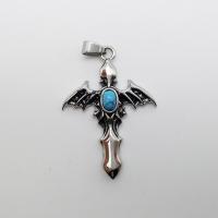 Stainless Steel Pendant, with Synthetic Turquoise, Cross, blacken Approx 2-4mm 