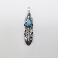 Stainless Steel Pendant, with Synthetic Turquoise, Feather, blacken Approx 2-4mm 
