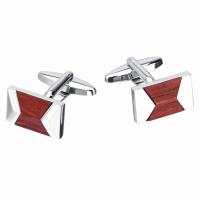 Brass Cufflinks, with Wood, silver color plated, for man 