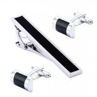 Brass Tie Clip Cufflink Set, tie clip & cufflink, with Black Agate, silver color plated, for man  