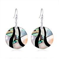 Zinc Alloy Drop Earring, with Abalone Shell, Flat Round, silver color plated, hypo allergic & for woman 