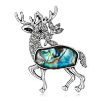 Zinc Alloy Brooch, with Abalone Shell, Deer, antique silver color plated, for woman & with rhinestone 