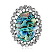 Zinc Alloy Brooch, with Abalone Shell, antique silver color plated, for woman & with rhinestone 