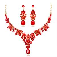 Zinc Alloy Wedding Set, earring & necklace, with Crystal, with 6inch extender chain, plated, for bridal & adjustable & with rhinestone Approx 15.5 Inch 