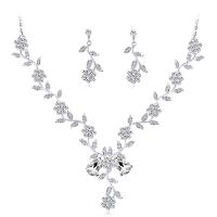 aleación de zinc Set de Boda, pendiente & collar, con Cristal, con 2inch extender cadena, chapado en color de plata, para novia & ajustable & con diamantes de imitación, 21x39mm,39x45mm, longitud:aproximado 15.5 Inch, Vendido por Set