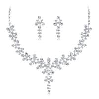 aleación de zinc Set de Boda, pendiente & collar, con 2inch extender cadena, chapado en color de plata, para novia & ajustable & con diamantes de imitación, 13x28mm, 17x49mm, longitud:aproximado 15.5 Inch, Vendido por Set
