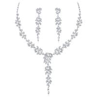 Zinc Alloy Wedding Set, earring & necklace, with 2inch extender chain, silver color plated, for bridal & adjustable & with rhinestone  Approx 15.5 Inch 