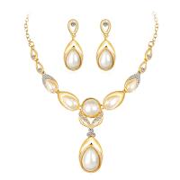 Zinc Alloy Wedding Set, earring & necklace, with Plastic Pearl, with 2inch extender chain, plated, for bridal & adjustable & with rhinestone Approx 15.5 Inch 