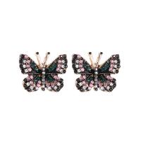 Zinc Alloy Rhinestone Stud Earring, Butterfly, plated, for woman & with rhinestone 