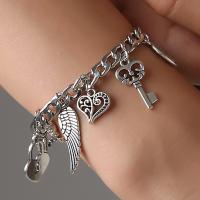 Fashion Zinc Alloy Bracelets, antique silver color plated, charm bracelet & twist oval chain & for woman Approx 7.4 Inch 