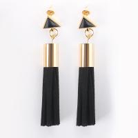 Zinc Alloy Tassel Earring, with PU Leather & Resin, gold color plated, for woman 80mm 