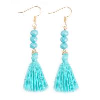 Zinc Alloy Tassel Earring, with Cotton Thread & Acrylic, gold color plated, for woman 70mm 