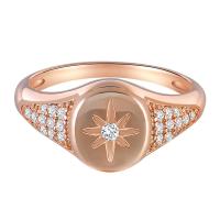 Цирконий Micro Pave Латунь палец кольцо, Восемь конечная звезда, плакированный цветом розового золота, разный размер для выбора & инкрустированное микро кубического циркония & Женский продается PC