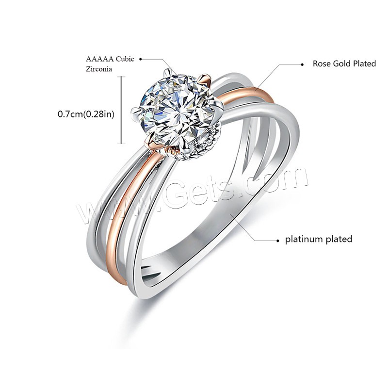 Cubic Zircon Brass Finger Ring, plated, different size for choice & for woman & with cubic zirconia, 7x7mm, Sold By PC