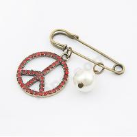 Zinc Alloy Brooch, with ABS Plastic Pearl, Peace Logo, antique bronze color plated, Korean style & for woman & with rhinestone 