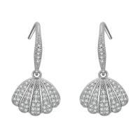 Brass Drop Earring, with pearl, stainless steel post pin, Shell, plated, micro pave cubic zirconia & for woman nickel, lead & cadmium free 