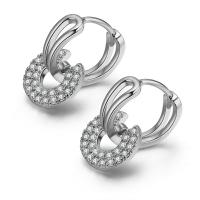Brass Huggie Hoop Drop Earring, plated, micro pave cubic zirconia & for woman nickel, lead & cadmium free 