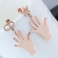 Titanium Steel Earrings, Hand, rose gold color plated, for woman 