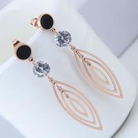 Titanium Steel Drop Earring, with Acrylic, rose gold color plated, with 1 pcs cubic zirconia & for woman 
