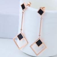 Titanium Steel Drop Earring, with Acrylic, Square, rose gold color plated, for woman 